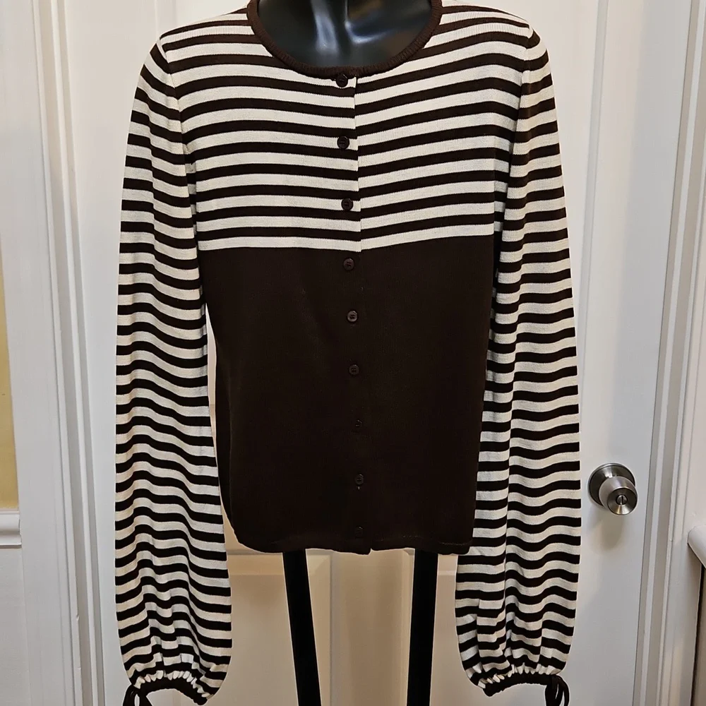 WITH JEAN Willa Brown and Cream Striped Sweater - L